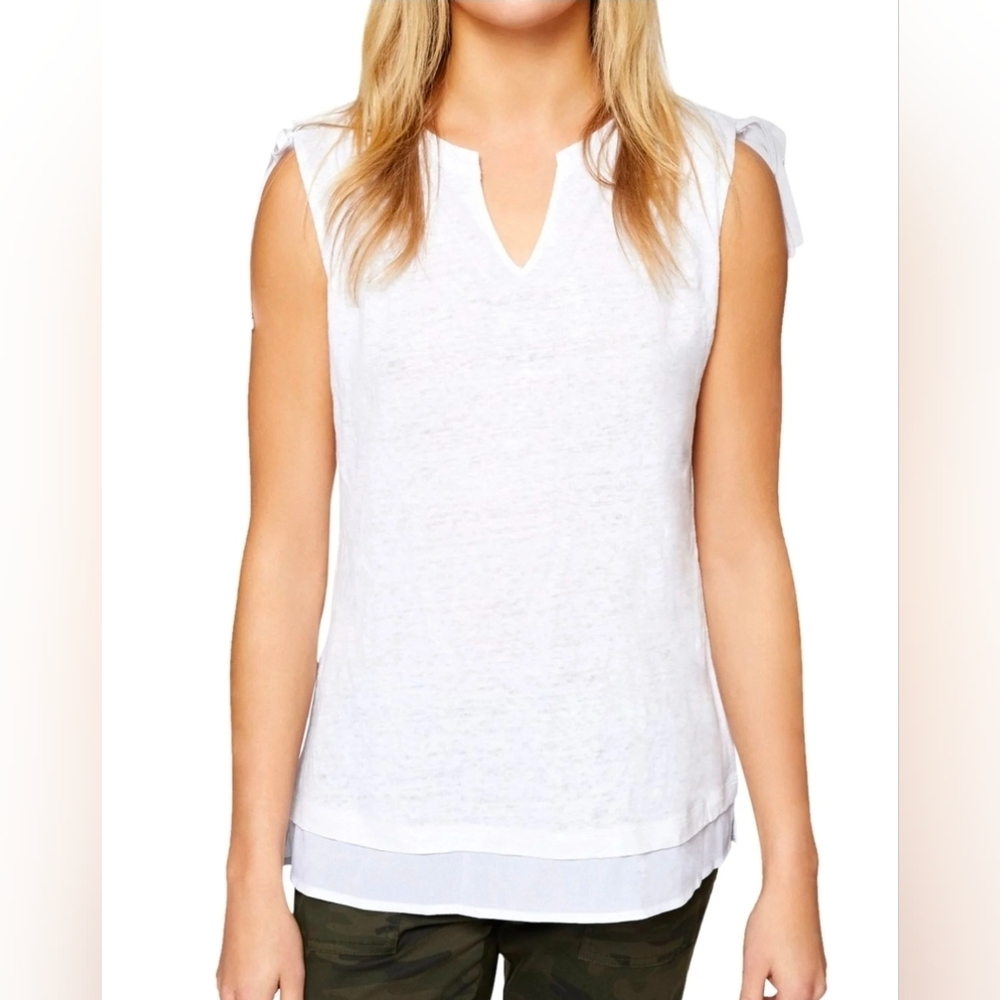 Anthro Sanctuary White Linen Splice Neck Tunic Top